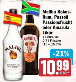 HIT Malibu Kokos- Rum, Passoã Passionsfrucht oder Amarula Likör Angebot