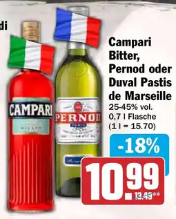 HIT Campari Bitter, Pernod oder Duval Pastis de Marseille Angebot