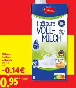 Lidl Milbona haltbare vollmilch Angebot