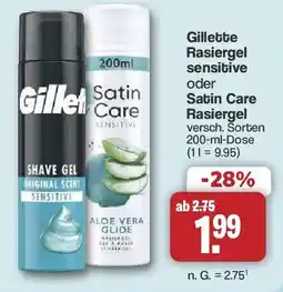 Famila Nord West Gillette Rasiergel sensitive oder Satin Care Rasiergel Angebot