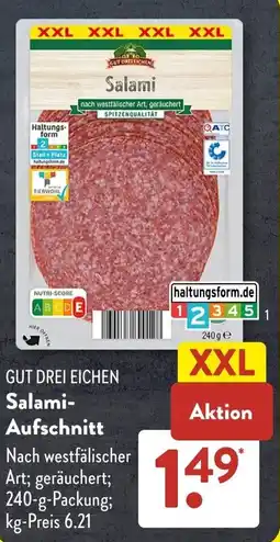 Aldi Süd GUT DREI EICHEN Salami Aufschnitt Angebot