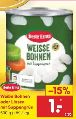 Netto Marken-Discount Beste Ernte Weiße Bohnen oder Linsen mit Suppengrün Angebot