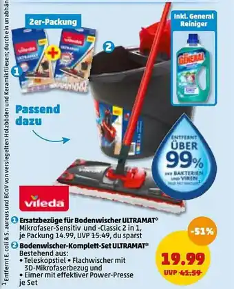 PENNY Vileda Ersatzbezüge Für Bodenwischer Ultramat Oder Bodenwischer-komplett-set Ultramat Angebot