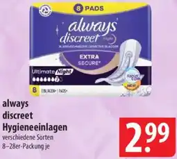 Famila Nord Ost always discreet Hygieneeinlagen Angebot