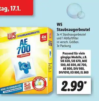 Lidl W5 Staubsaugerbeutel Angebot