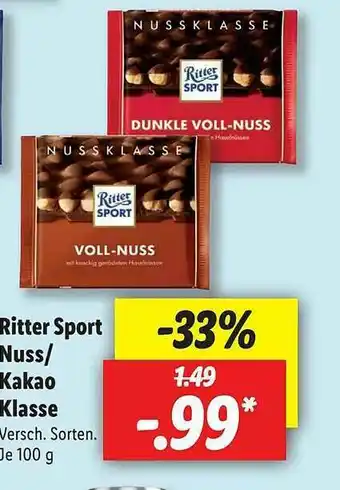 Lidl Ritter Sport Nuss Kakao Klasse Angebot