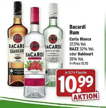 Wasgau Bacardi Rum Carta Blanca, Razz Oder Oakheart Angebot