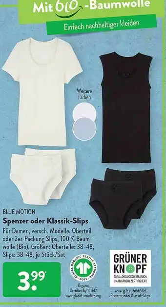 Aldi Süd Blue Motion Spenzer Oder Klassik-slips Angebot