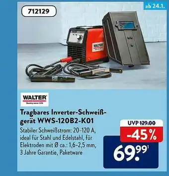 Aldi Süd Walter Tragbares Inverter-schweißgerät Wws-120b2-k01 Angebot