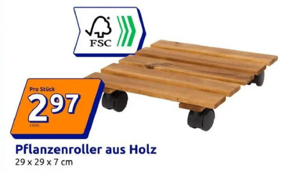 Pflanzenroller aus Holz 29 x 29 x 7 cm Angebot bei Action