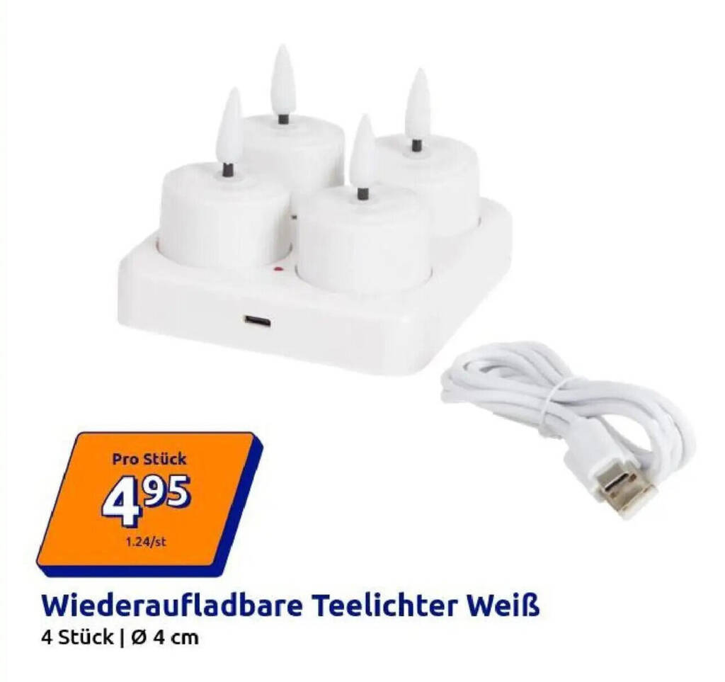 Wiederaufladbare Teelichter Weiß Angebot bei Action