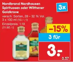 Netto Marken-Discount Nordbrand Nordhausen Spirituosen oder Wilthener Goldkrone Angebot