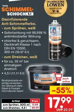 Netto Marken-Discount Tonis SCHIMMELSCHOCK 5.1 Desinfizierende Anti-Schimmelfarbe, - zum Sprühen, weiß Angebot