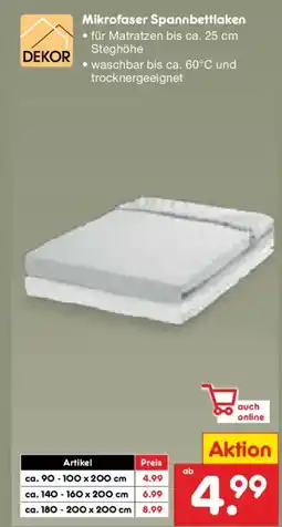 Netto Marken-Discount DEKOR Mikrofaser Spannbettlaken Angebot