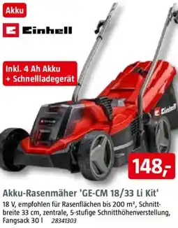 Bauhaus Einhell Akku-Rasenmäher 'GE-CM 18/33 Li Kit' Angebot