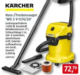 Bauhaus KARCHER Nass-/Trockensauger 'WD 3 V-17/4/20' Angebot