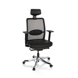 Netto Marken-Discount hjh OFFICE Luxus Chefsessel SENATOR PRO Leder/Netzstoff mit Armlehnen (höhenverstellbar) Angebot