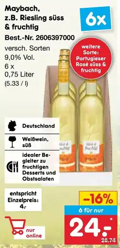 Netto Marken-Discount Maybach, z.B. Riesling süss & fruchtig Angebot