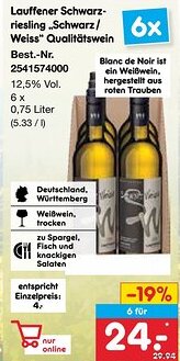 Netto Marken-Discount Lauffener Schwarz- riesling „Schwarz/ Weiss" Qualitätswein Angebot