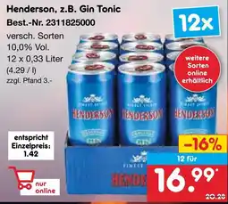 Netto Marken-Discount Henderson, z. B. Gin Tonic Angebot