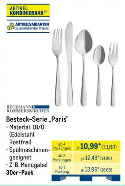 METRO BECKMANN& ROMMERSKIRCHEN Besteck-Serie „Paris" Angebot