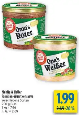 diska Mehlig & Heller Familien-Wurstkonserve Angebot