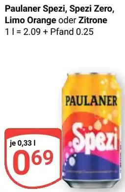 Globus Paulaner Spezi, Spezi Zero, Limo Orange oder Zitrone Angebot