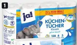 B1 Discount Baumarkt ja! Küchentücher 3-lagig, 4 x 128 Blatt Angebot