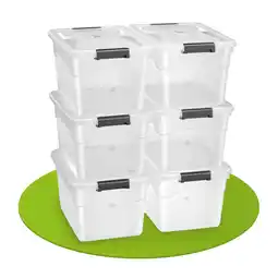 Netto Marken-Discount Juskys Aufbewahrungsbox mit Deckel - 6er Set Kunststoff Boxen 60l - Box stapelbar, transparent Angebot