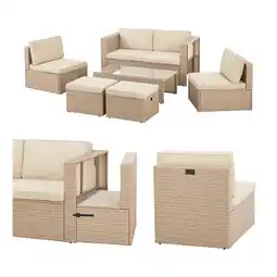 Netto Marken-Discount Juskys Polyrattan Gartenmöbel Set Salou - Outdoor Lounge für 6 Personen, wetterfest - Creme Angebot