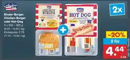 Netto Marken-Discount Rinder-Burger, Chicken-Burger oder Hot-Dog Angebot