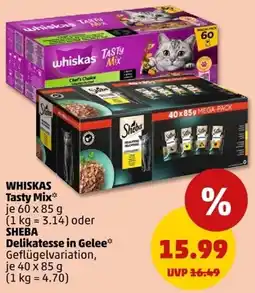 PENNY WHISKAS Tasty Mix oder SHEBA Delikatesse in Gelee Angebot