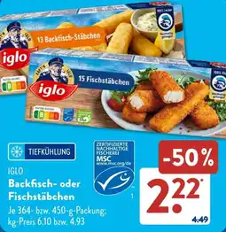 Aldi Süd IGLO Backfisch- oder Fischstäbchen Angebot