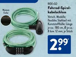 Aldi Süd RIDE+GO Fahrrad Spiral kabelschloss Angebot