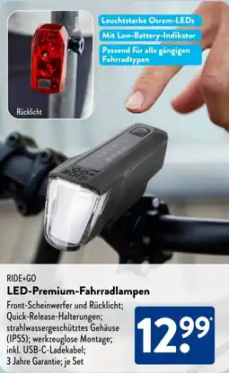 Aldi Süd RIDE+GO LED-Premium Fahrradlampen Angebot