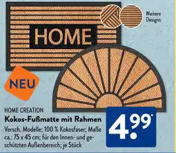 Aldi Süd HOME CREATION Kokos-Fußmatte mit Rahmen Angebot