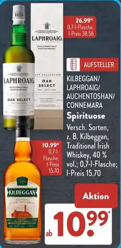 Aldi Süd KILBEGGAN/ LAPHROAIG/ AUCHENTOSHAN/ CONNEMARA Spirituose Angebot
