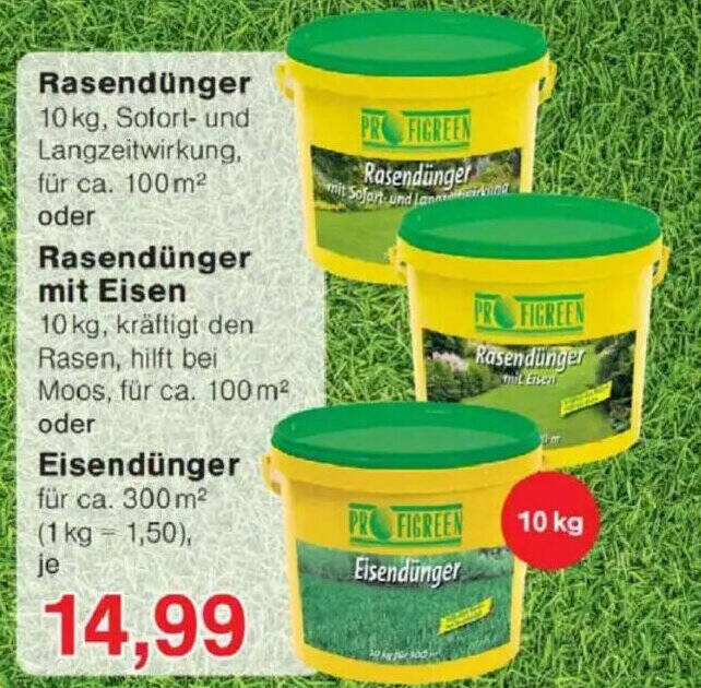 PROFIGREEN Rasendünger oder Rasendünger mit Eisen oder Eisendünger 10 kg Angebot bei Jawoll