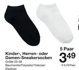 Zeeman Kinder-, Herren- oder Damen-Sneakersocken 5 Paar Angebot