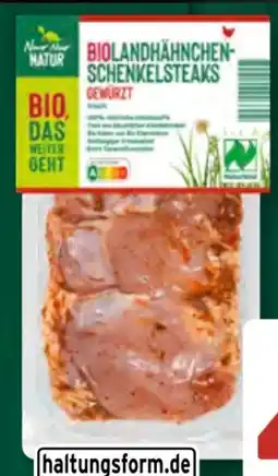 Aldi Süd Nur Natur Bio-Landhähnchen-Schenkelsteaks mariniert Angebot