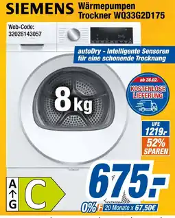 Expert Siemens wärmepumpen trockner wq33g2d175 Angebot