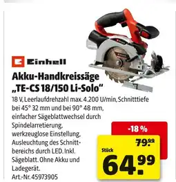 Hagebau Einhell akku-handkreissäge te-cs 18/150 li-solo Angebot