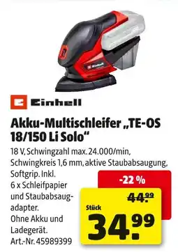 Hagebau Einhell akku-multischleifer te-os 18/150 li solo Angebot
