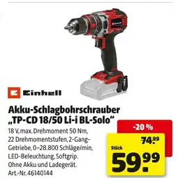Hagebau Einhell akku-schlagbohrschrauber tp-cd 18/50 li-i bl-solo Angebot