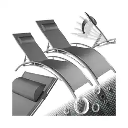 Netto Marken-Discount tectake Aluminium 2er Set Gartenliege, Textilene-Gewebe, abnehmbares Kopfpolster, 180 x 59 x 50 cm Angebot