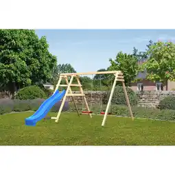 toom Baumarkt Akubi Doppelschaukel 'Felix' Rutsche blau, Klettergerüst, 308 x 213 cm Angebot