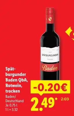 Lidl Baden spätburgunder baden qba, rotwein, trocken Angebot