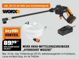 OBI WORX AKKU-MITTELDRUCKREINIGER ,,HYDROSHOT WG620E" Angebot