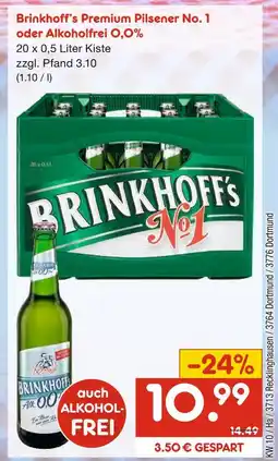Netto Marken-Discount Brinkhoff's premium pilsener no. 1 oder alkoholfrei 0,0% Angebot