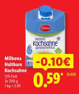 Lidl Milbona haltbare kochsahne Angebot